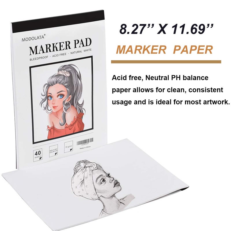 MODOLATA Marker Paper Sketchbook, Bleedproof Art Marker Pad, (8.27 X 11.69) Inch, White, 40 Sheets - Image 2
